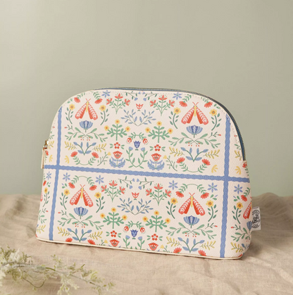 Sophia Lane Large Floral Make-Up Bag - Cream