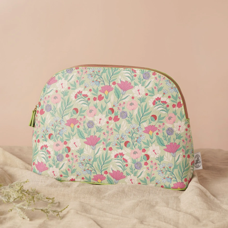 Sophia Lane Large Floral Make-Up Bag - Green