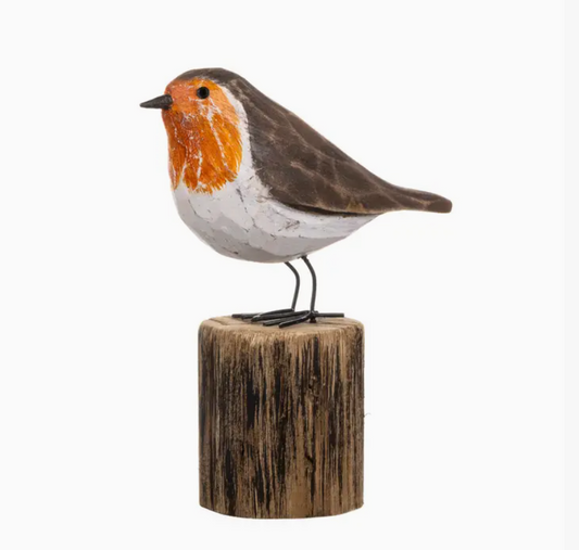 Robin On Log Wooden Ornament