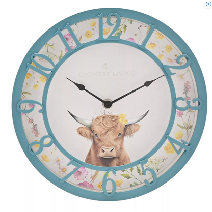 Country Living Outdoor Clock 25cms - Highland Cow