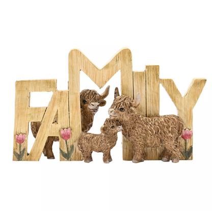 Country Living Highland Cow Plaque "Family"