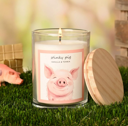 The Funny Farm Candle 250g - "Stinky Pig" - Vanilla & Tonka