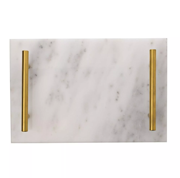 Hestia Marble Tray with Metal Handle - White