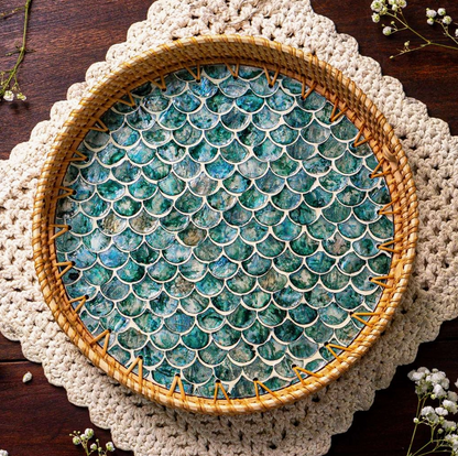 Rattan & Mother of Pearl Serving Trays