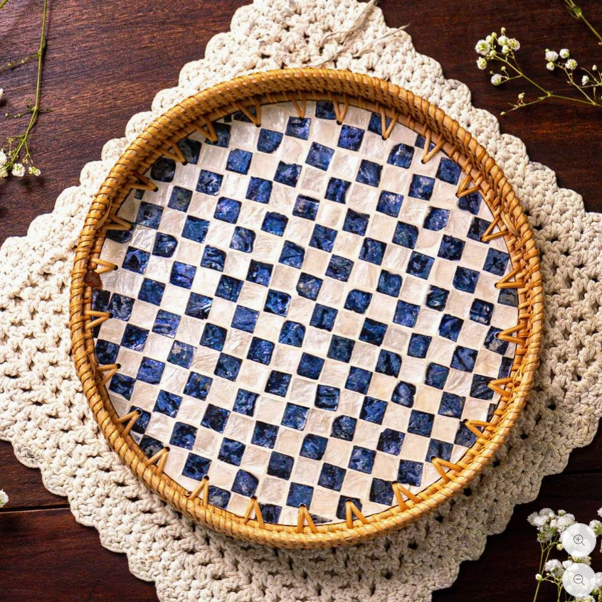 Rattan & Mother of Pearl Serving Trays