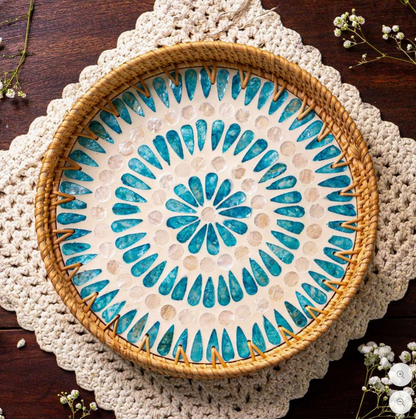 Rattan & Mother of Pearl Serving Trays