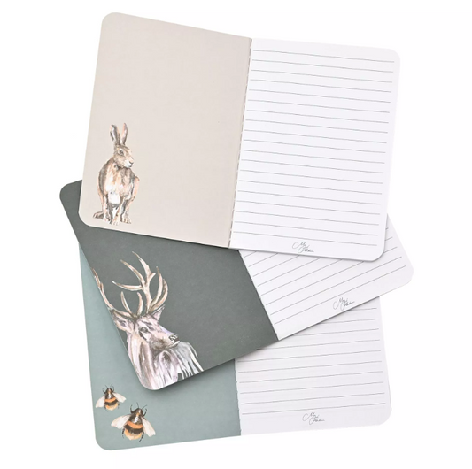 Meg Hawkins 3 Pack of A6 Note Books - Assorted Stag, Hare & Bee