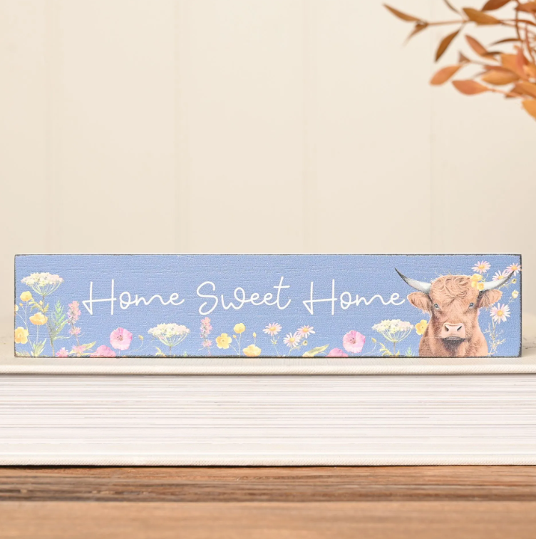 Country Living Highland Cow Mantle Plaque 20cm "Home Sweet Home"