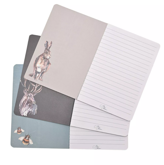 Meg Hawkins 3 Pack of A5 Note Books - Assorted Stag, Hare & Bee