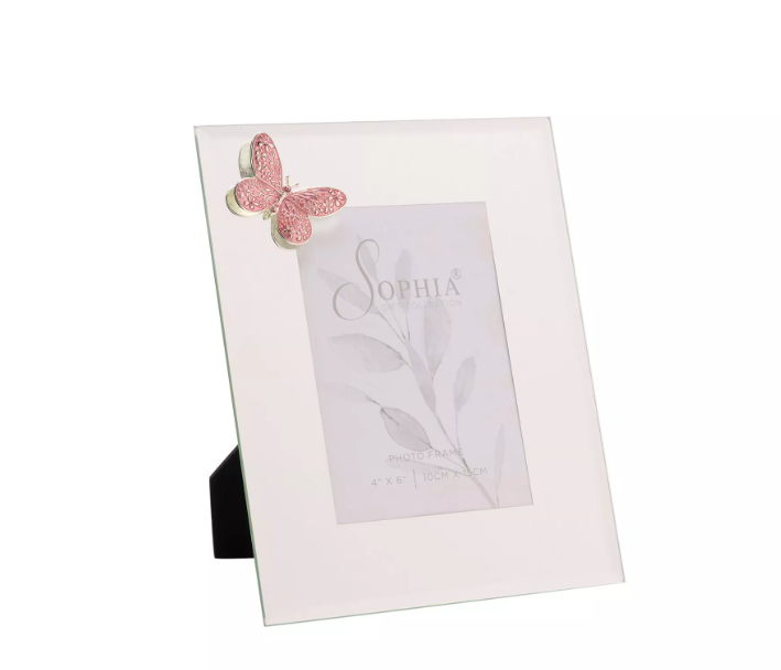 Sophia Pink Butterfly Glass Photo Frame 4" x 6"