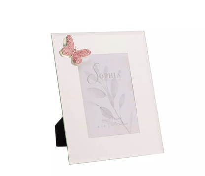 Sophia Pink Butterfly Glass Photo Frame 4" x 6"