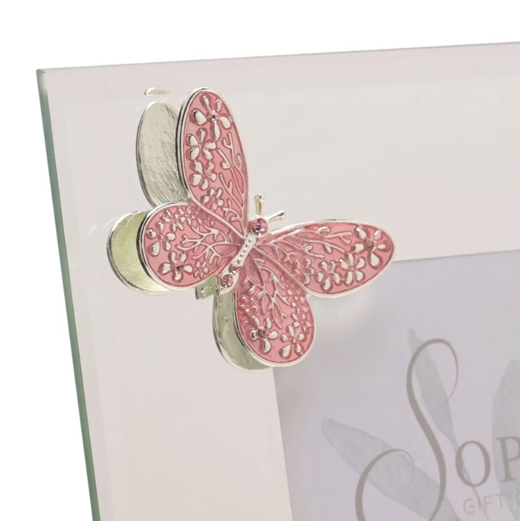 Sophia Pink Butterfly Glass Photo Frame 4" x 6"