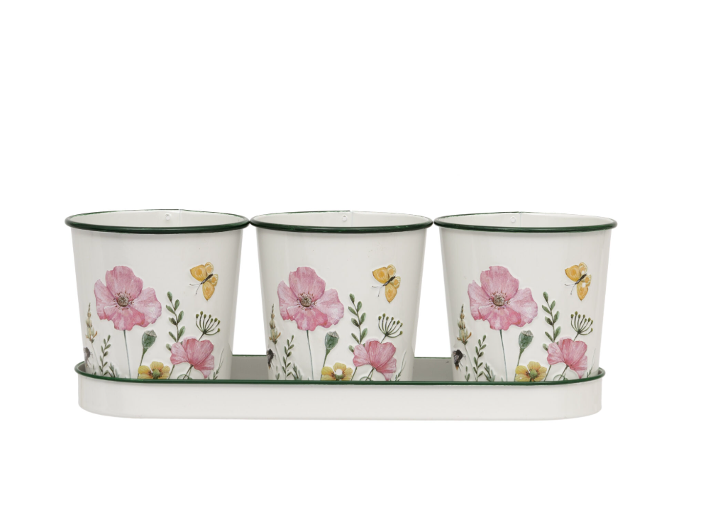 Cornflower Set of 3 Metal Pots with Tray