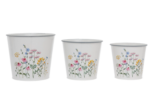 Set of 3 Metal Springtime Plant Pots
