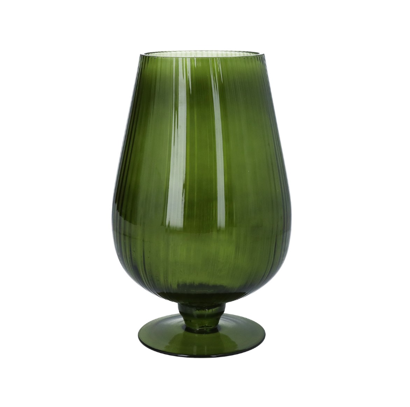 Glass Vase 24cm - Olive Green Pedestal