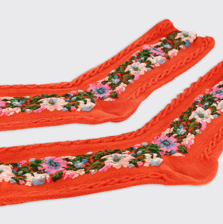 Floral Garland Socks Orange