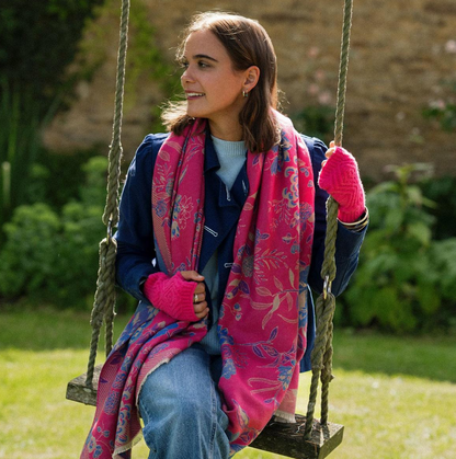 Woven Floral Scarf - Cerise Blue