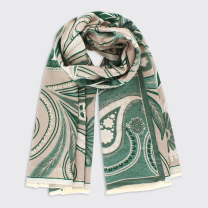 Connie Paisley Woven Scarf - Mocha Green
