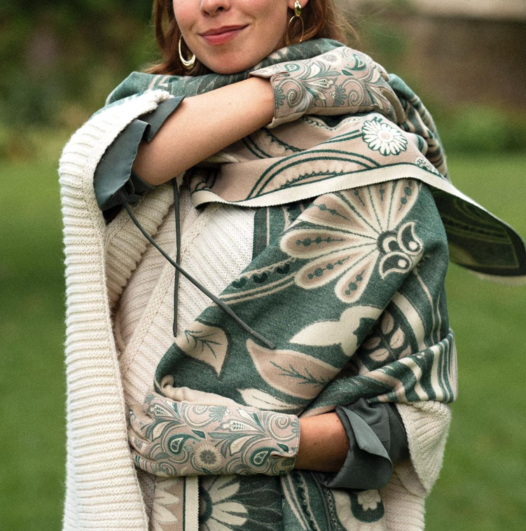 Connie Paisley Woven Scarf - Mocha Green