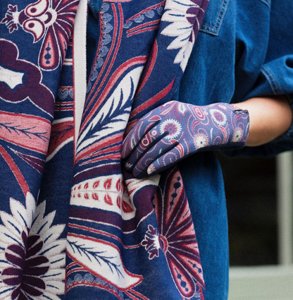 Chloe Paisley Woven Scarf - Blue / Burgundy