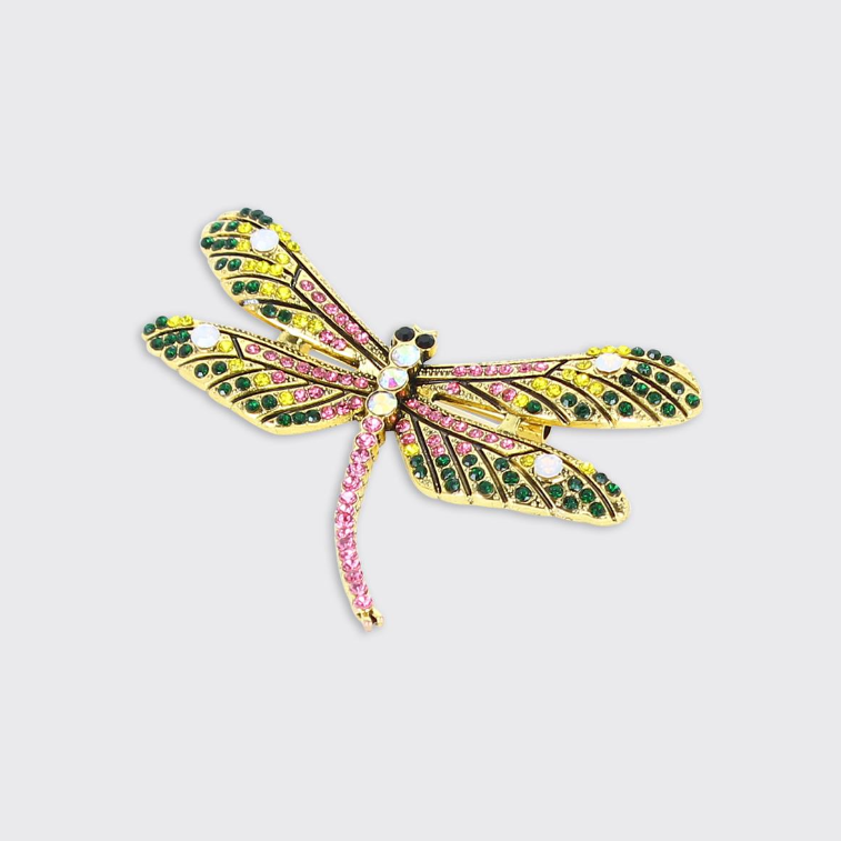 Dragonfly Brooch - Pink / Yellow