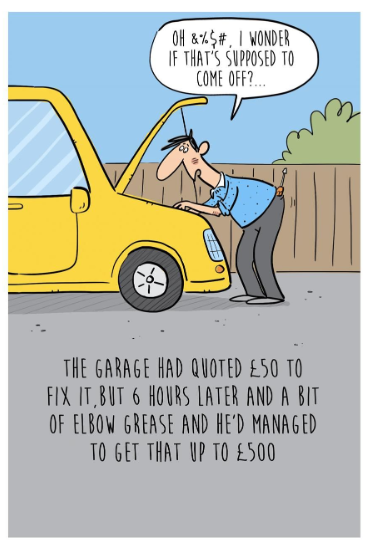 Comical Car Garage Blank Card