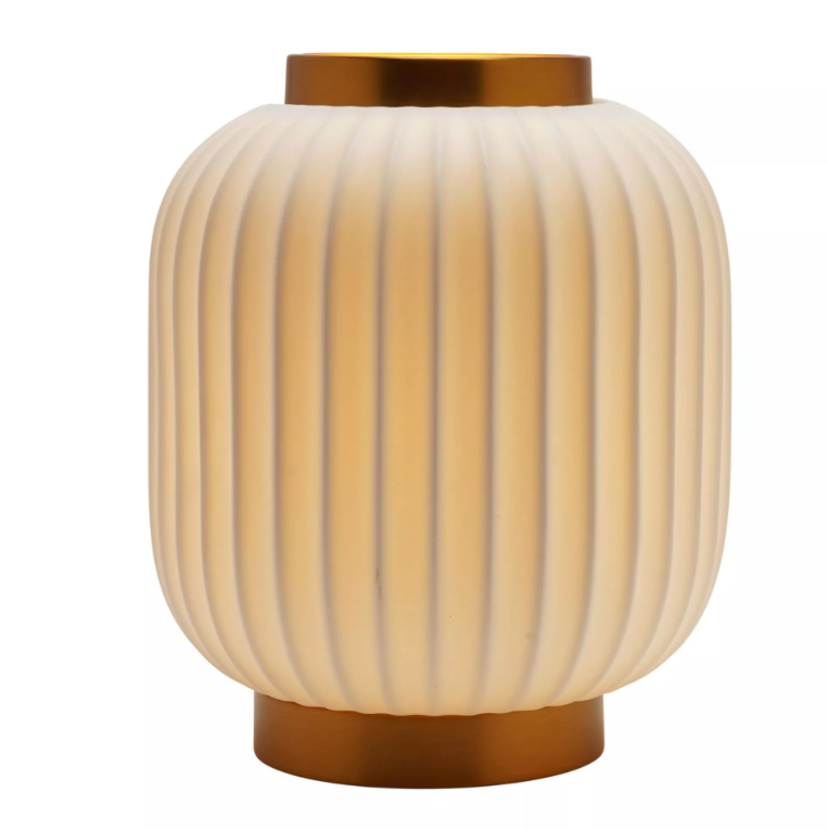 Hestia Ribbed Lantern Style Porcelain Lamp - Small