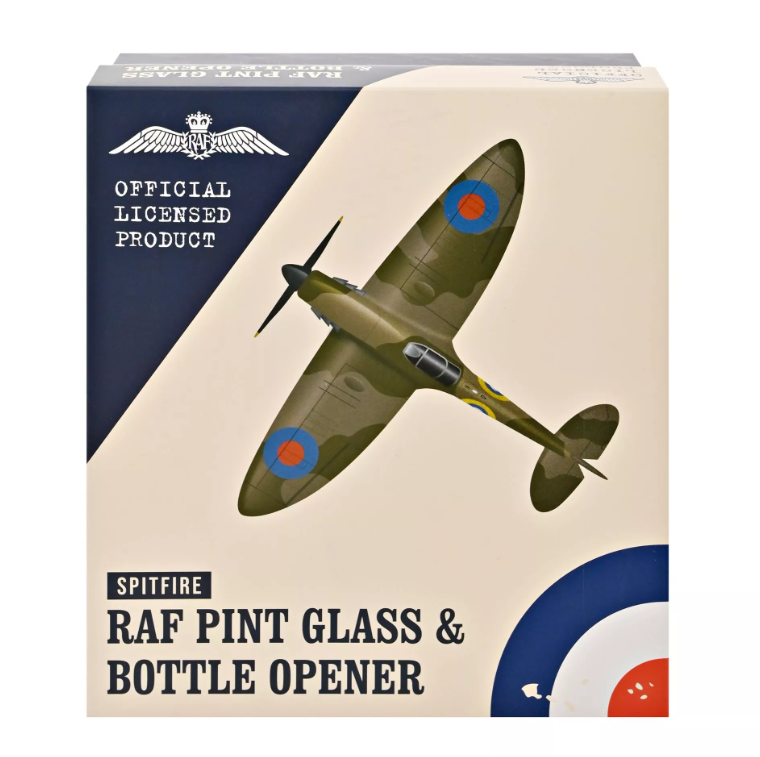 RAF Etched Pint Glass & Bottle Opener Set - Spitfire