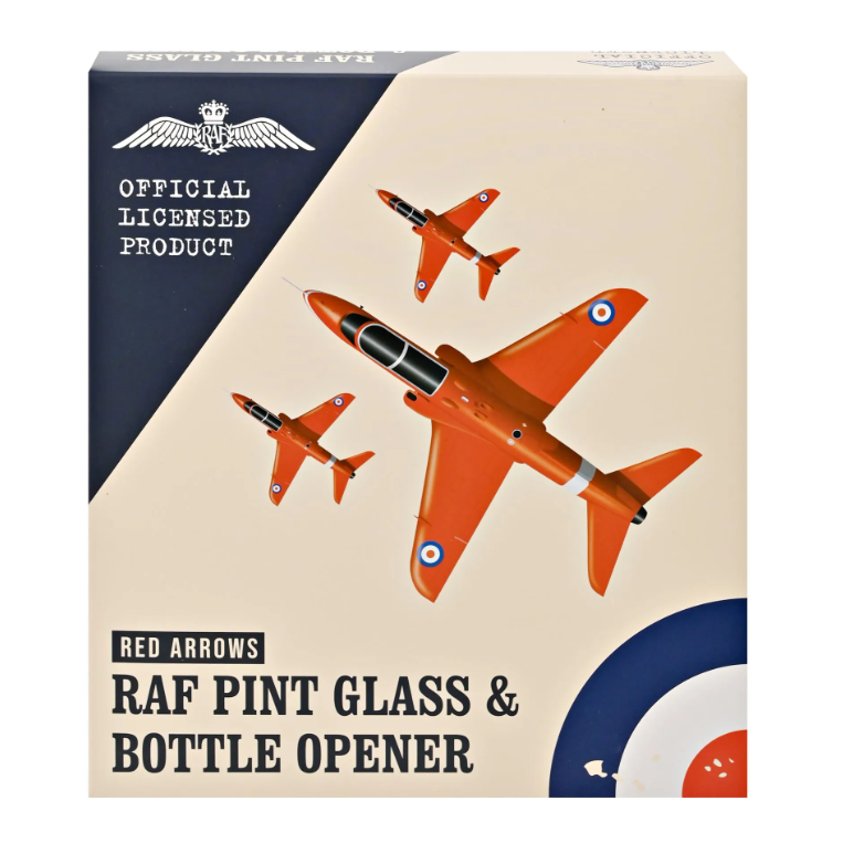 RAF Etched Pint Glass & Bottle Opener Set - Red Arrows