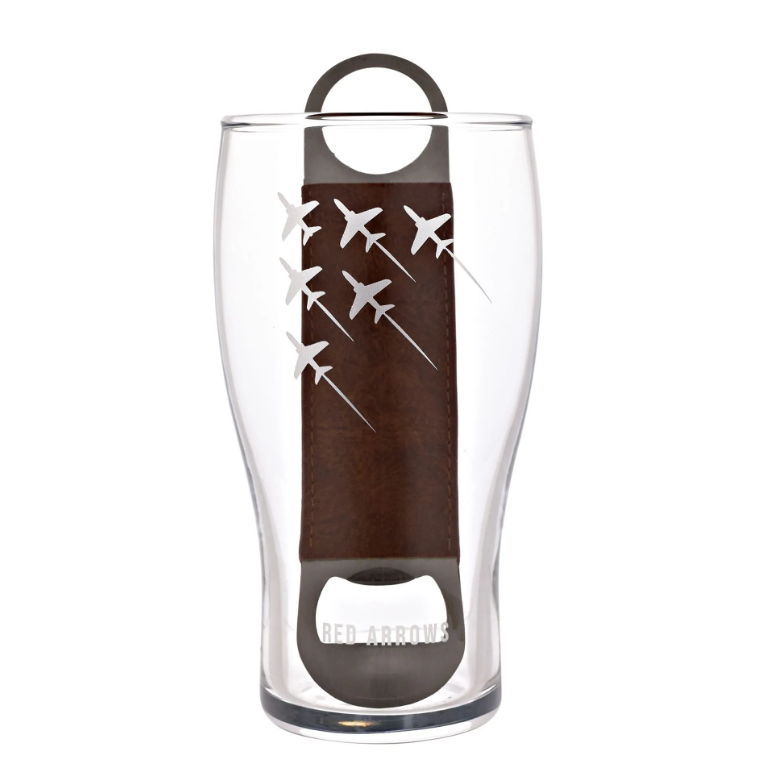 RAF Etched Pint Glass & Bottle Opener Set - Red Arrows