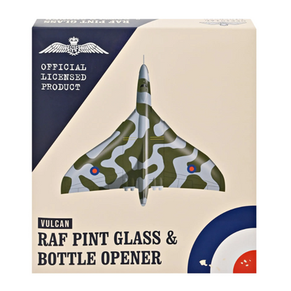RAF Etched Pint Glass & Bottle Opener Set - Vulcan