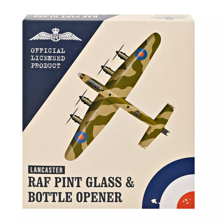 RAF Etched Pint Glass & Bottle Opener Set - Lancaster