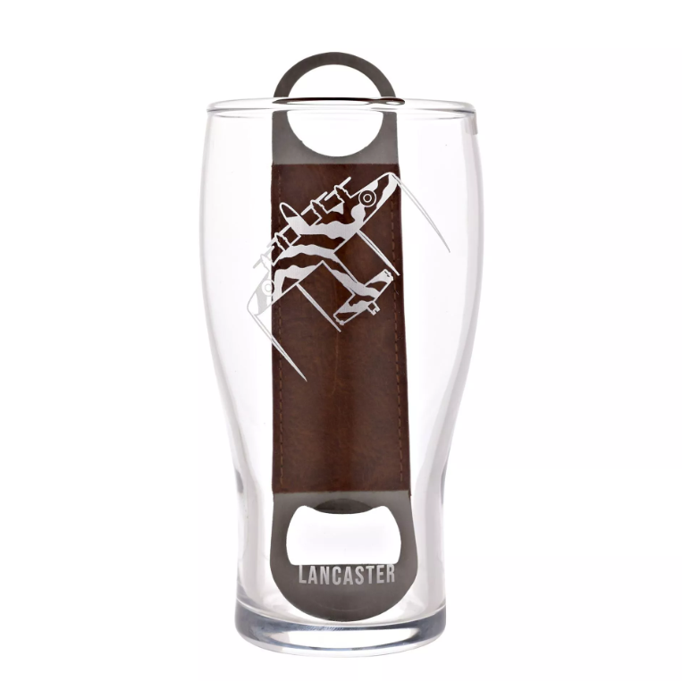 RAF Etched Pint Glass & Bottle Opener Set - Lancaster