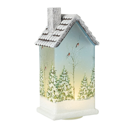 Light Up Led Bird Box Lantern with Robins & Trees