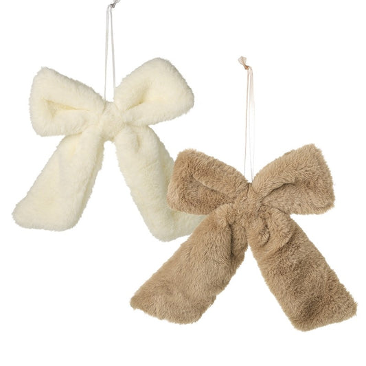 Large Fluffy Cream & Brown Bow Hangers