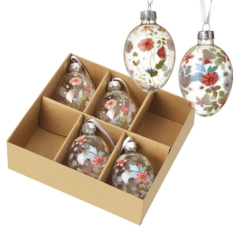 Set of 6 Floral Print Egg Decorations
