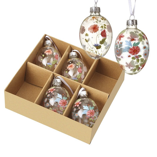 Set of 6 Floral Print Egg Decorations