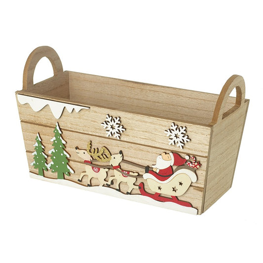 Santa On Sleigh & Snowflakes Wooden Box