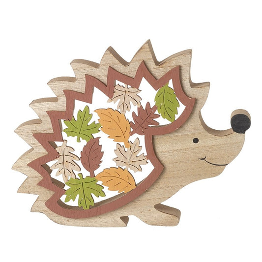 Wooden Autumnal Hedgehog With Cut Out Leaves