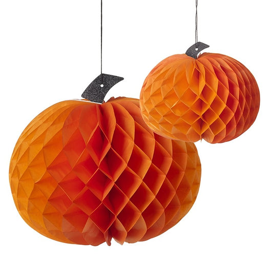 Paper Pumpkin Hanging Decoration Set of 2