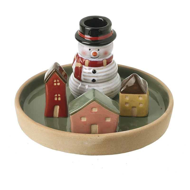 Snowman Ceramic Scene T Light Holder