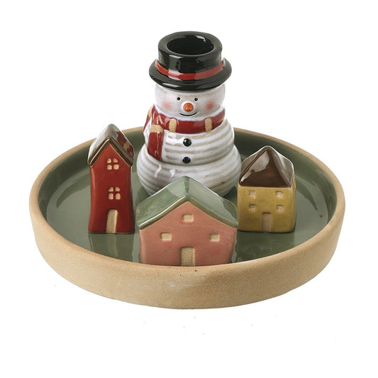 Snowman Ceramic Scene T Light Holder
