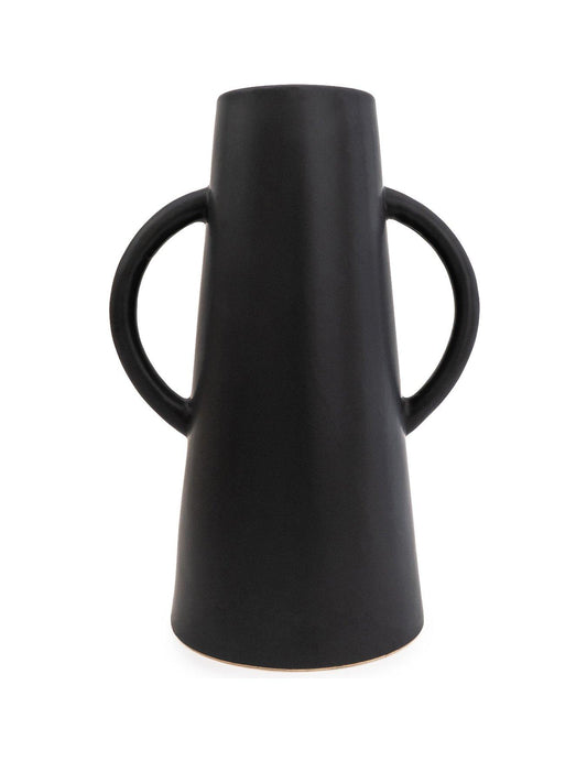 Matt Black Conical Vase with Handles