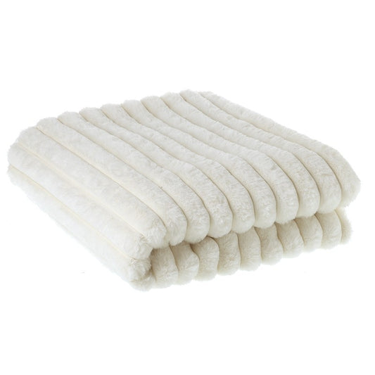 Ivory Faux Fur Ribbed Throw