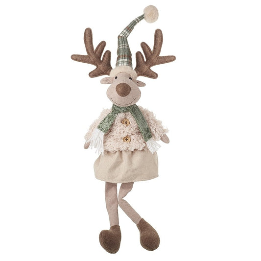 Reindeer Girl In Green Scarf & Hat