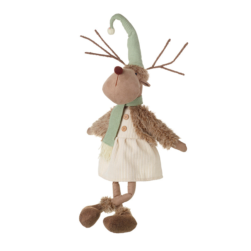 Reindeer in Green Hat, Scarf and Dress