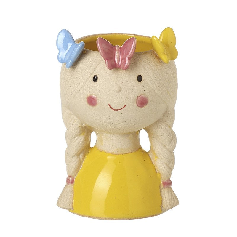 Yellow Ceramic Butterfly Girl Vase 14.7cm