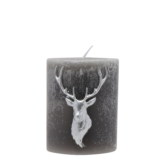 Stag Grey & Silver Pillar Candle