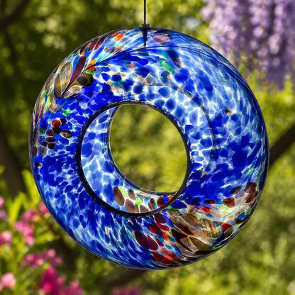 Hanging Glass Garden Bird Feeder - Blue