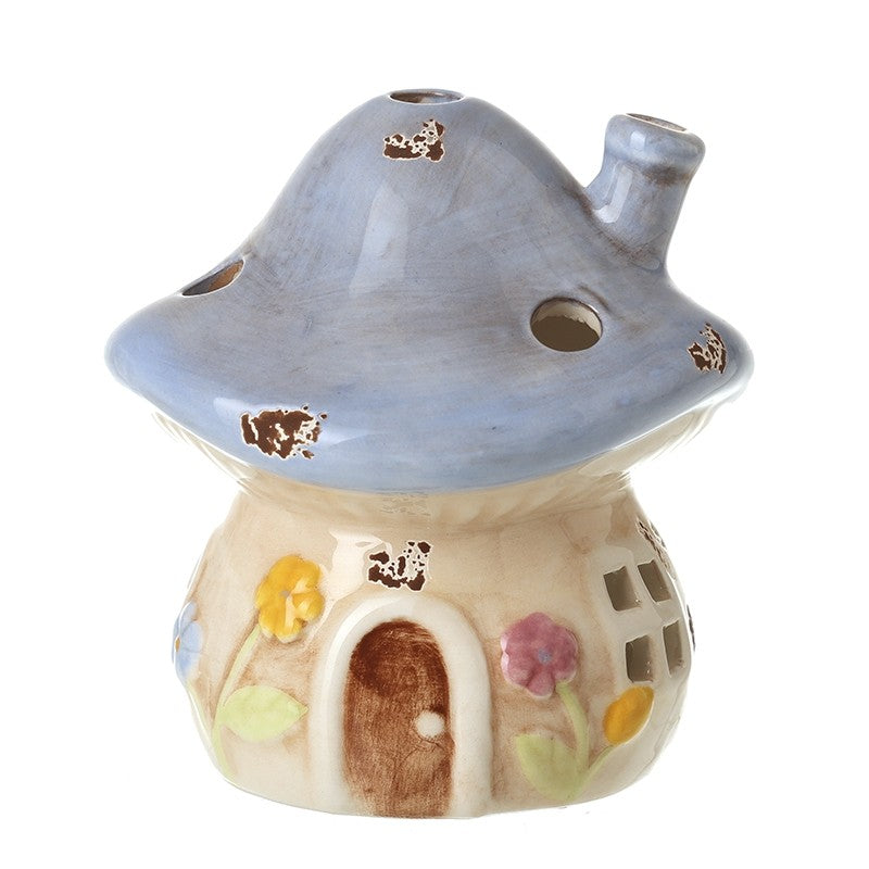 Blue Ceramic Mushroom House Ornament 10cm